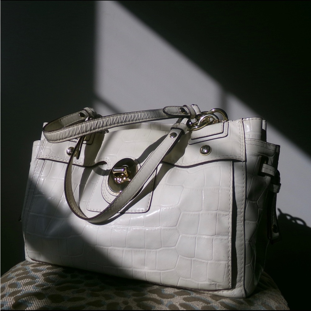 Coach Elegant White Crocodile-Embossed Women's Handbag/ white coach wallet!